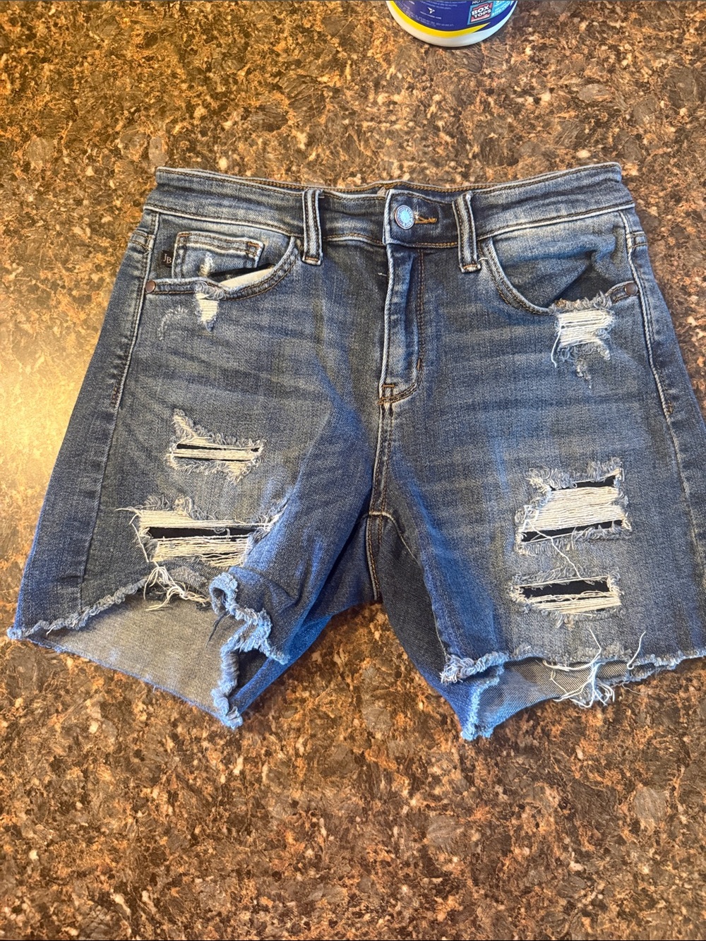 Judy Blue Distressed High-Rise Denim Shorts - Blue